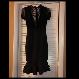 Black Deep Plunge Neck Dress